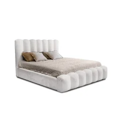 Meublorama Lit coffre BADJA Tissu bouclé Perle de lin 180x200 cm Sommier relevable Design haut de gamme* Lit Double