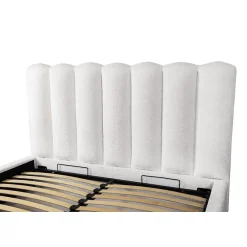 Meublorama Lit coffre BADJA Tissu bouclé Perle de lin 180x200 cm Sommier relevable Design haut de gamme* Lit Double