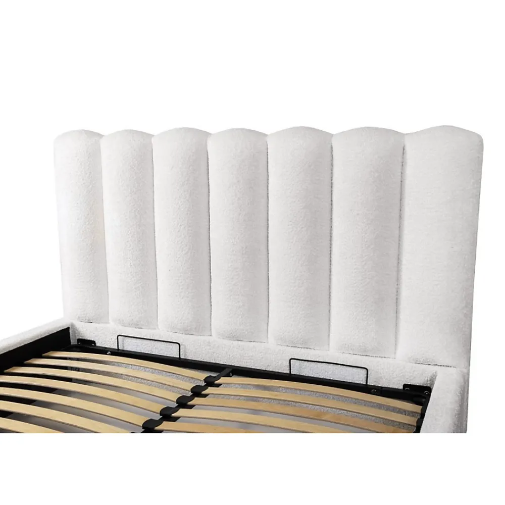 Meublorama Lit coffre BADJA Tissu bouclé Perle de lin 180x200 cm Sommier relevable Design haut de gamme* Lit Double