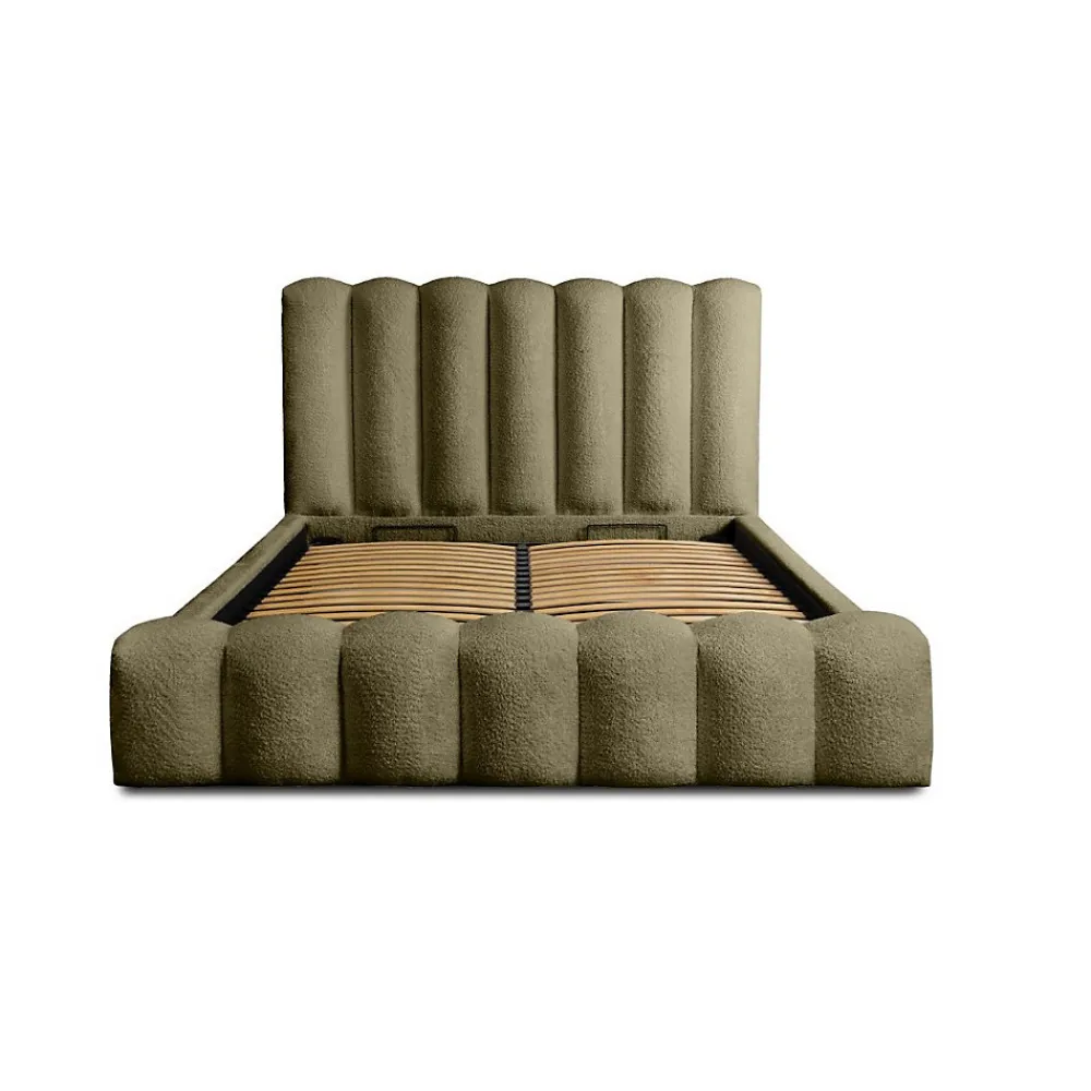 Lit coffre BADJA Tissu bouclé Sauge sèchée 160x200 cm Sommier relevable Design haut de gamme>Meublorama New