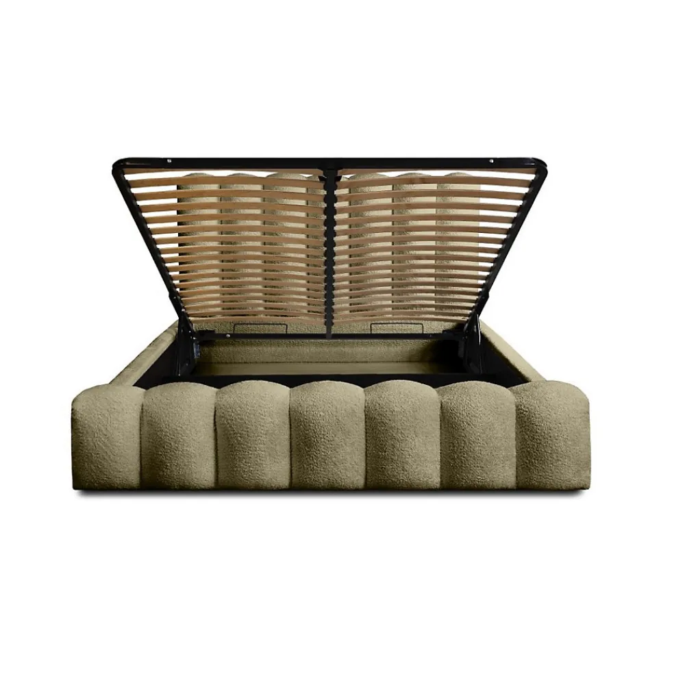 Lit coffre BADJA Tissu bouclé Sauge sèchée 160x200 cm Sommier relevable Design haut de gamme>Meublorama New