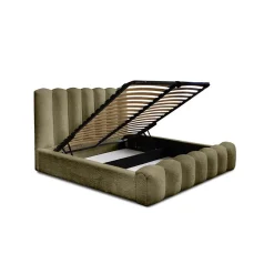 Lit coffre BADJA Tissu bouclé Sauge sèchée 160x200 cm Sommier relevable Design haut de gamme><noscript><img width=