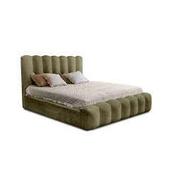 Lit coffre BADJA Tissu bouclé Sauge sèchée 160x200 cm Sommier relevable Design haut de gamme><noscript><img width=