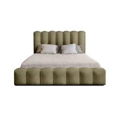 Lit coffre BADJA Tissu bouclé Sauge sèchée 160x200 cm Sommier relevable Design haut de gamme><noscript><img width=