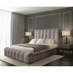 Lit coffre BADJA Tissu bouclé Taupe cendré 140x200 cm Sommier relevable Design haut de gamme>Meublorama Outlet