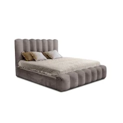 Lit coffre BADJA Tissu bouclé Taupe cendré 140x200 cm Sommier relevable Design haut de gamme>Meublorama Outlet