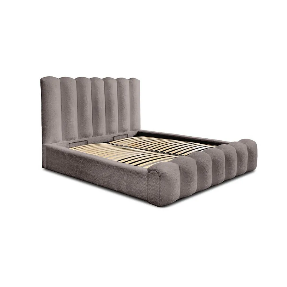 Lit coffre BADJA Tissu bouclé Taupe cendré 140x200 cm Sommier relevable Design haut de gamme>Meublorama Outlet