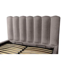 Lit coffre BADJA Tissu bouclé Taupe cendré 140x200 cm Sommier relevable Design haut de gamme><noscript><img width=