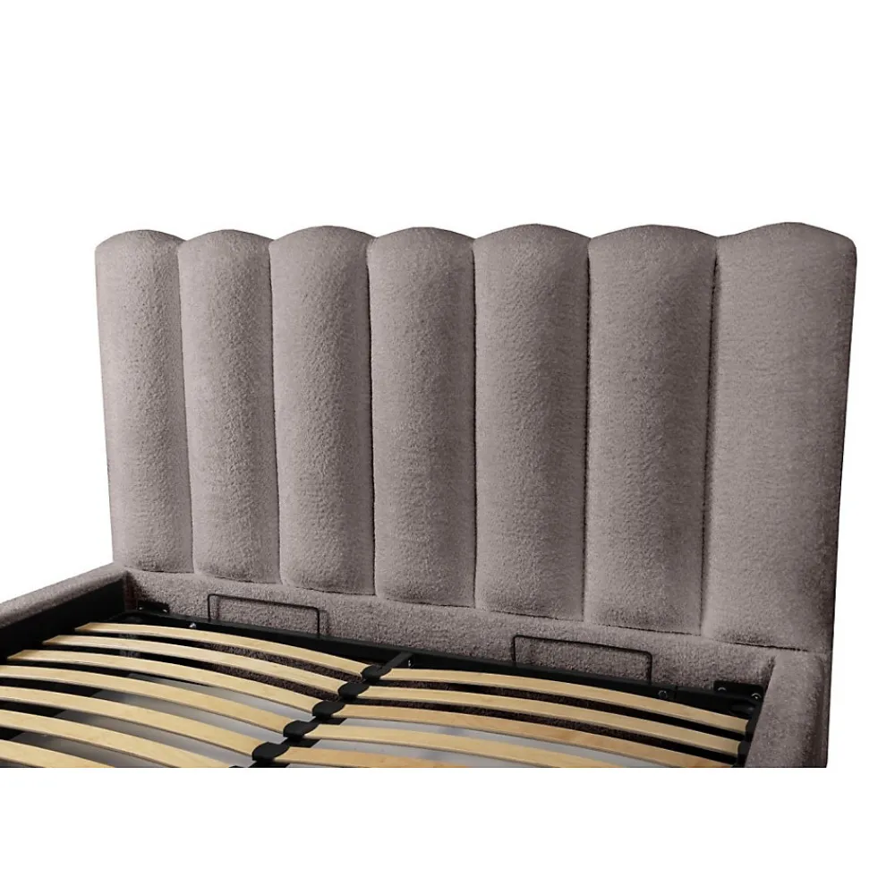 Lit coffre BADJA Tissu bouclé Taupe cendré 140x200 cm Sommier relevable Design haut de gamme>Meublorama Outlet