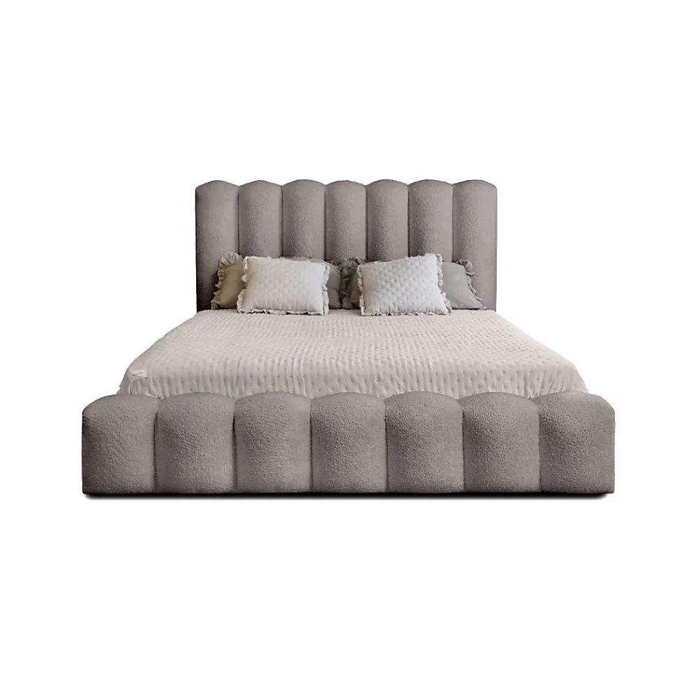 Lit coffre BADJA Tissu bouclé Taupe cendré 140x200 cm Sommier relevable Design haut de gamme>Meublorama Outlet