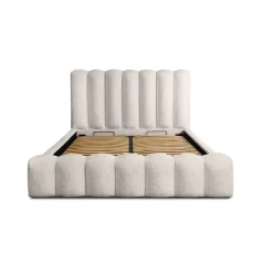 Meublorama Lit coffre BADJA Tissu bouclé Ivoire rosé 180x200 cm Sommier relevable Design haut de gamme* Lit Double