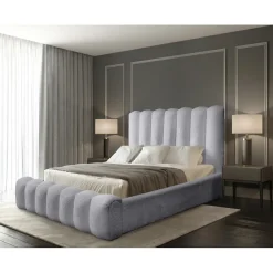Lit coffre BADJA Tissu bouclé Perle daube 140x200 cm Sommier relevable Design haut de gamme>Meublorama Hot