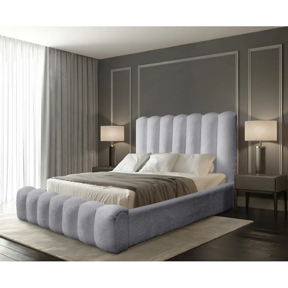 Lit coffre BADJA Tissu bouclé Perle daube 140x200 cm Sommier relevable Design haut de gamme>Meublorama Hot