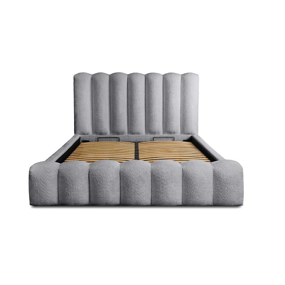 Lit coffre BADJA Tissu bouclé Perle daube 140x200 cm Sommier relevable Design haut de gamme>Meublorama Hot