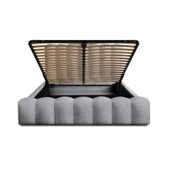 Lit coffre BADJA Tissu bouclé Perle daube 140x200 cm Sommier relevable Design haut de gamme><noscript><img width=
