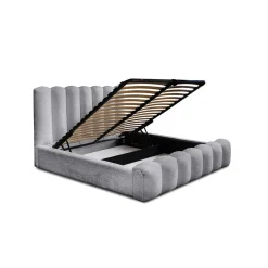Lit coffre BADJA Tissu bouclé Perle daube 140x200 cm Sommier relevable Design haut de gamme><noscript><img width=