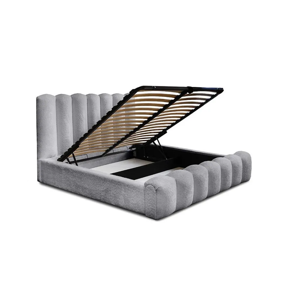 Lit coffre BADJA Tissu bouclé Perle daube 140x200 cm Sommier relevable Design haut de gamme>Meublorama Hot