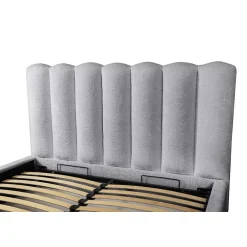 Lit coffre BADJA Tissu bouclé Perle daube 140x200 cm Sommier relevable Design haut de gamme><noscript><img width=