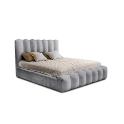 Lit coffre BADJA Tissu bouclé Perle daube 140x200 cm Sommier relevable Design haut de gamme><noscript><img width=