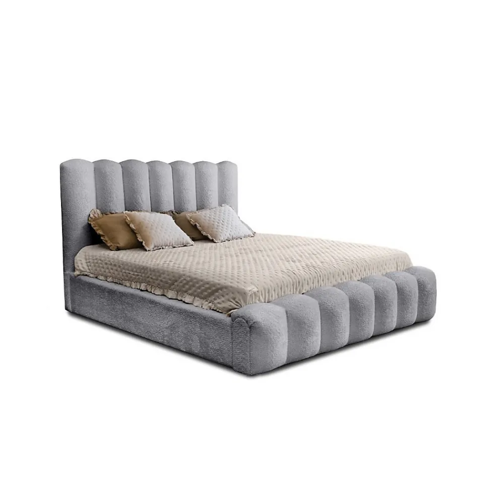 Lit coffre BADJA Tissu bouclé Perle daube 140x200 cm Sommier relevable Design haut de gamme>Meublorama Hot