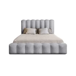 Lit coffre BADJA Tissu bouclé Perle daube 140x200 cm Sommier relevable Design haut de gamme><noscript><img width=