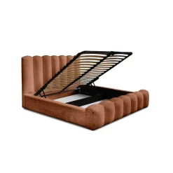 Lit coffre BADJA Tissu bouclé Terracota 180x200 cm Sommier relevable Design haut de gamme><noscript><img width=