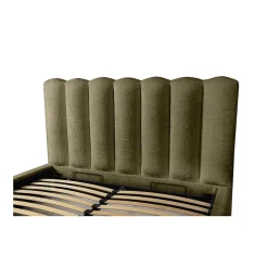 Lit coffre BADJA Tissu bouclé Sauge sèchée 180x200 cm Sommier relevable Design haut de gamme><noscript><img width=