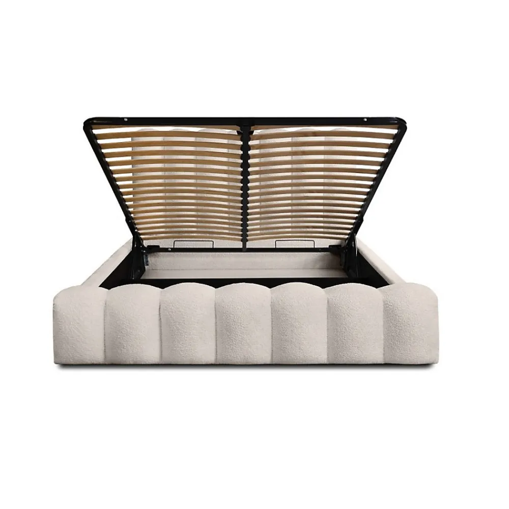 Lit coffre BADJA Tissu bouclé Ivoire rosé 140x200 cm Sommier relevable Design haut de gamme>Meublorama Discount