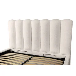 Lit coffre BADJA Tissu bouclé Ivoire rosé 140x200 cm Sommier relevable Design haut de gamme><noscript><img width=