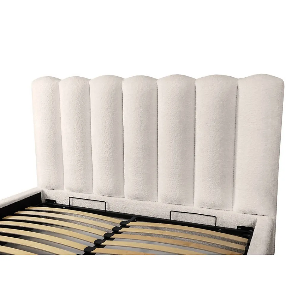 Lit coffre BADJA Tissu bouclé Ivoire rosé 140x200 cm Sommier relevable Design haut de gamme>Meublorama Discount
