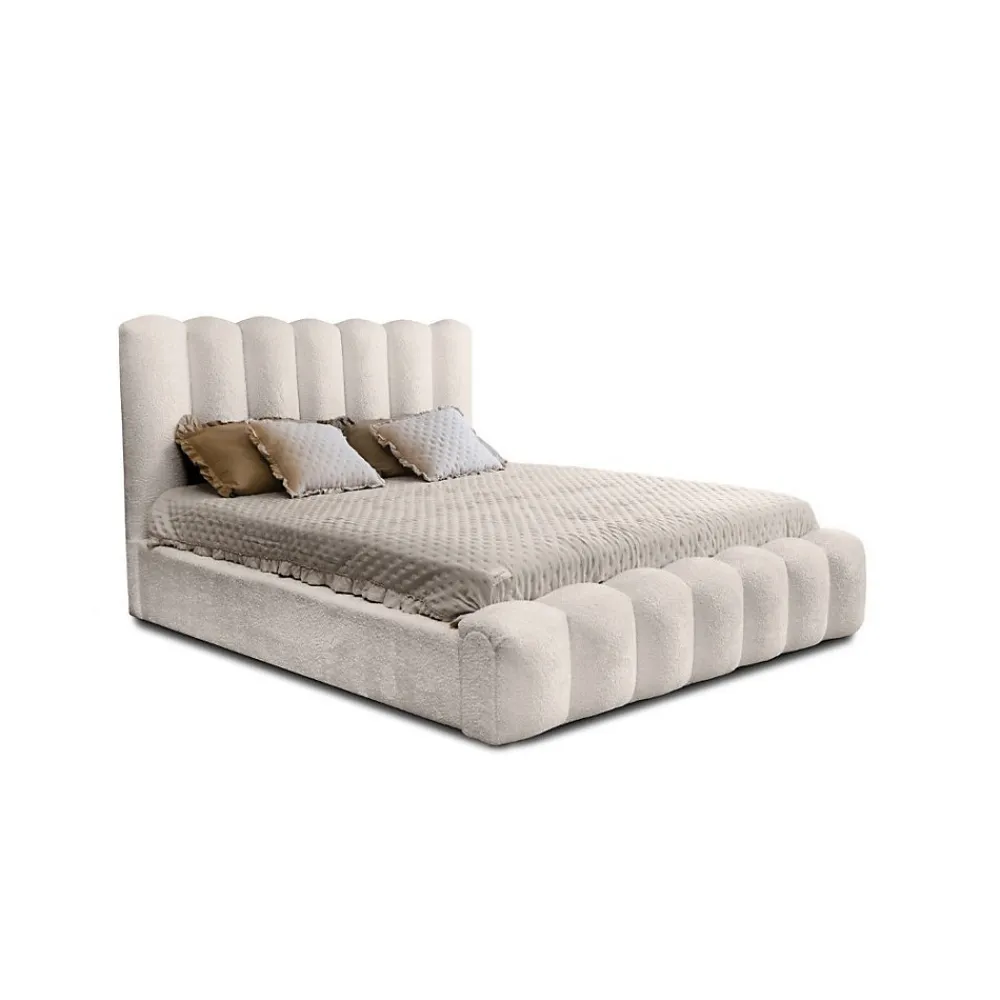 Lit coffre BADJA Tissu bouclé Ivoire rosé 140x200 cm Sommier relevable Design haut de gamme>Meublorama Discount