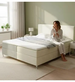 Lit Coffre Bicolore 160x200 cm Velours Alcantara beige et sable avec Matelas et Rangement Integre>Pro Et Discount Hot