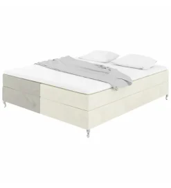 Lit Coffre Bicolore 160x200 cm Velours Alcantara beige et sable avec Matelas et Rangement Integre>Pro Et Discount Hot