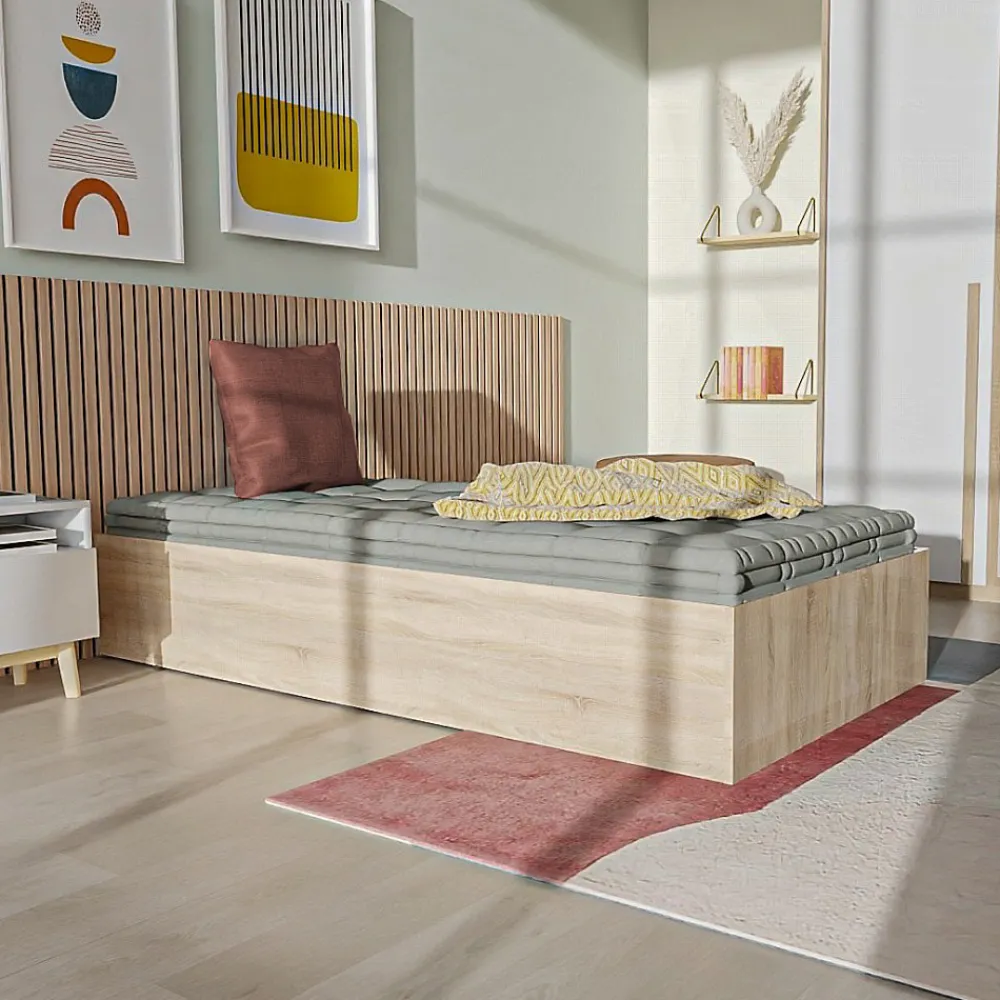 Lit coffre BILBAO 90x200 cm + sommier / Décor chêne blanchi>Weber Industries Best
