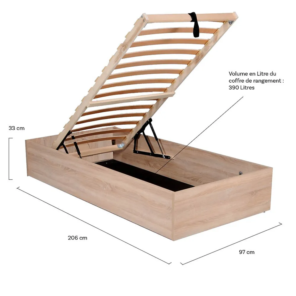 Lit coffre BILBAO 90x200 cm + sommier / Décor chêne blanchi>Weber Industries Best