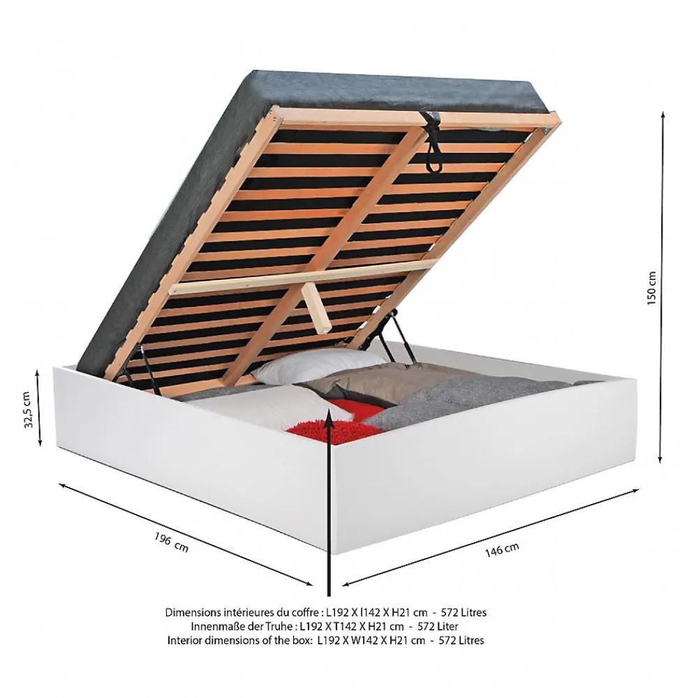 Lit coffre BILBAO 140x190 cm + sommier / blanc>Weber Industries Discount