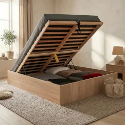 Lit coffre BILBAO 140x190 cm + sommier / Décor chêne blanchi>Weber Industries