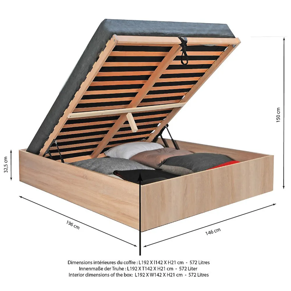 Lit coffre BILBAO 140x190 cm + sommier / Décor chêne blanchi>Weber Industries