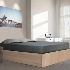 Lit coffre BILBAO 160x200 cm + sommier / Décor chêne blanchi><noscript><img width=