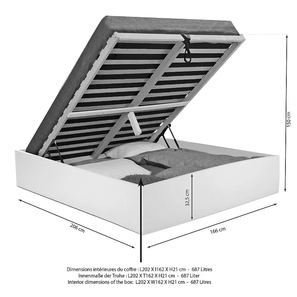 Lit coffre BILBAO 160x200 cm + sommier / Décor chêne blanchi>Weber Industries Online