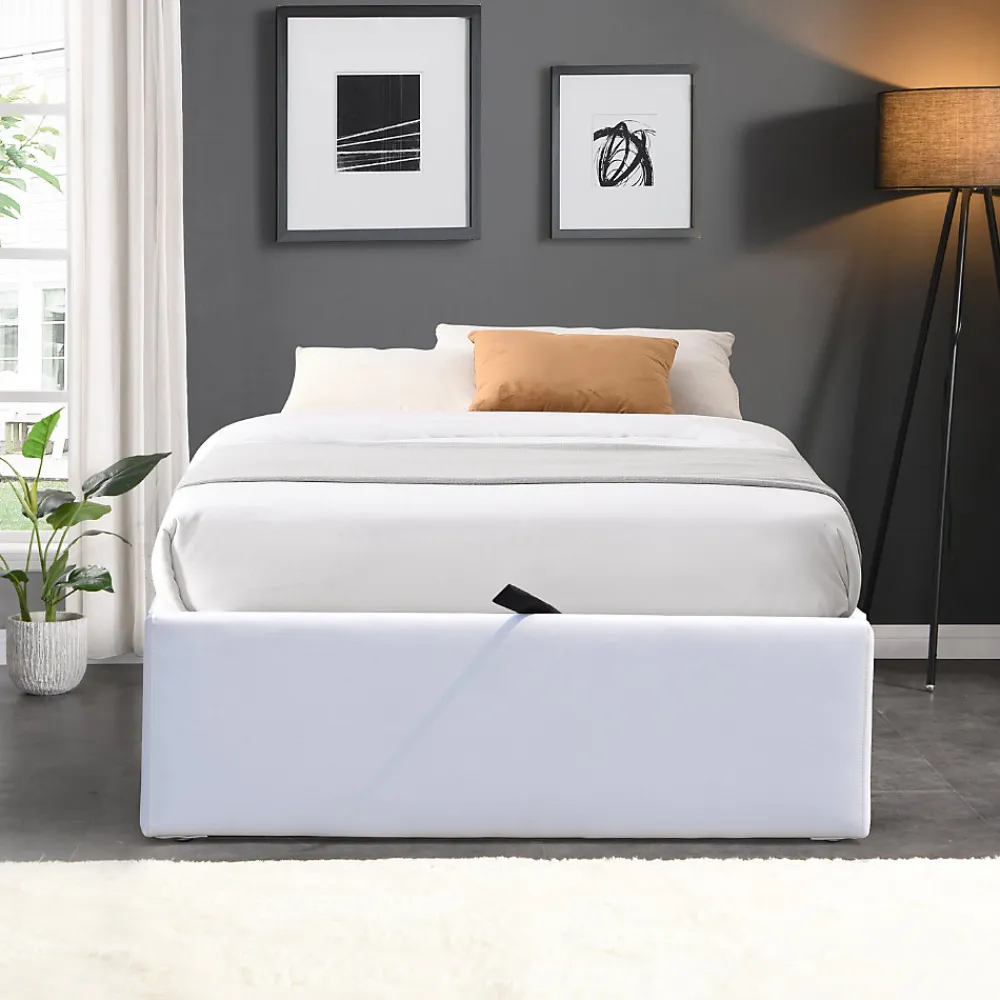 Lit coffre blanc - 100x200 cm - 12 lattes - montage rapide - revetement facile d'entretien - - style moderne>Nuits D'Or Best