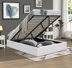 King Of Dreams Lit coffre blanc Loris - 140x190 cm - avec pieds - matelas 2x12 lattes - facile entretien - confort optimal - style moderne -* Lit Coffre