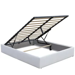 King Of Dreams Lit coffre blanc Loris - 140x190 cm - avec pieds - matelas 2x12 lattes - facile entretien - confort optimal - style moderne -* Lit Coffre
