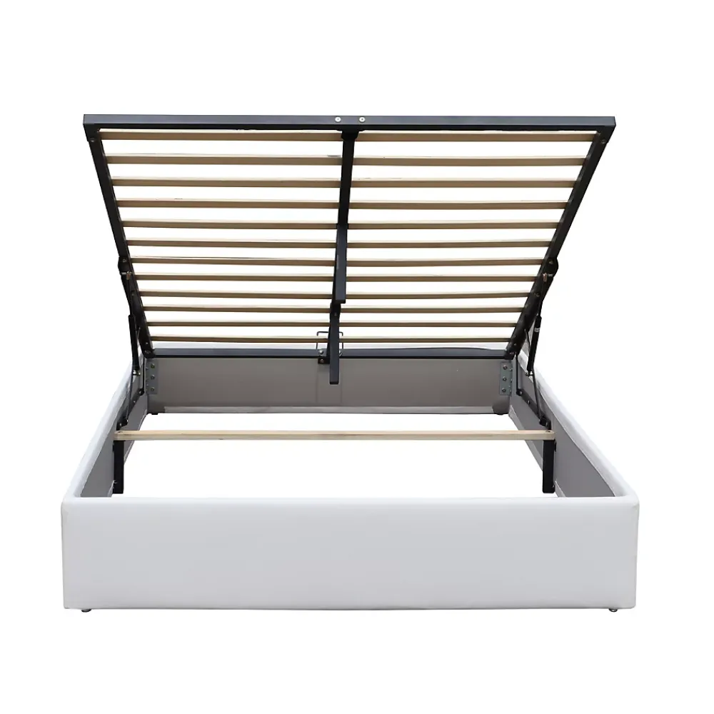 King Of Dreams Lit coffre blanc Loris - 140x190 cm - avec pieds - matelas 2x12 lattes - facile entretien - confort optimal - style moderne -* Lit Coffre