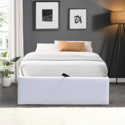 Lit coffre blanc 90x200 cm - 12 lattes - montage rapide - - design moderne - confort optimal><noscript><img width=