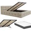 Lit coffre capitonné 140 x 190 cm - Tissu chiné - Beige + Matelas - LERUCO>Vente-unique New