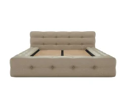 Lit coffre capitonné 140 x 190 cm - Tissu chiné - Beige + Matelas - LERUCO><noscript><img width=