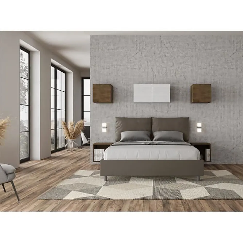 Ityhome Lit coffre capitonné Antea 160x210 simili cuir cappuccino* Lit Coffre