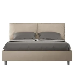 Ityhome Lit coffre capitonné simili cuir gris tourterelle Antea 160x200* Lit Coffre