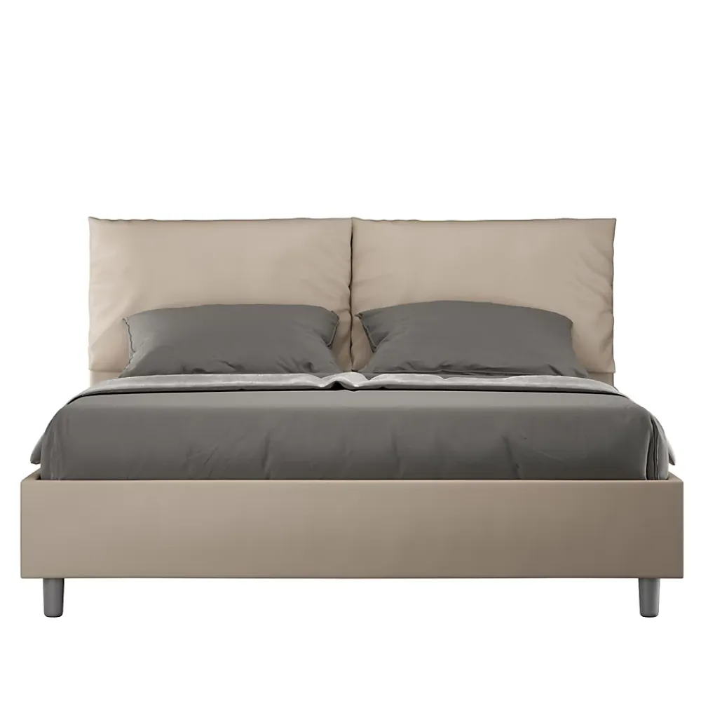 Ityhome Lit coffre capitonné simili cuir gris tourterelle Antea 160x200* Lit Coffre
